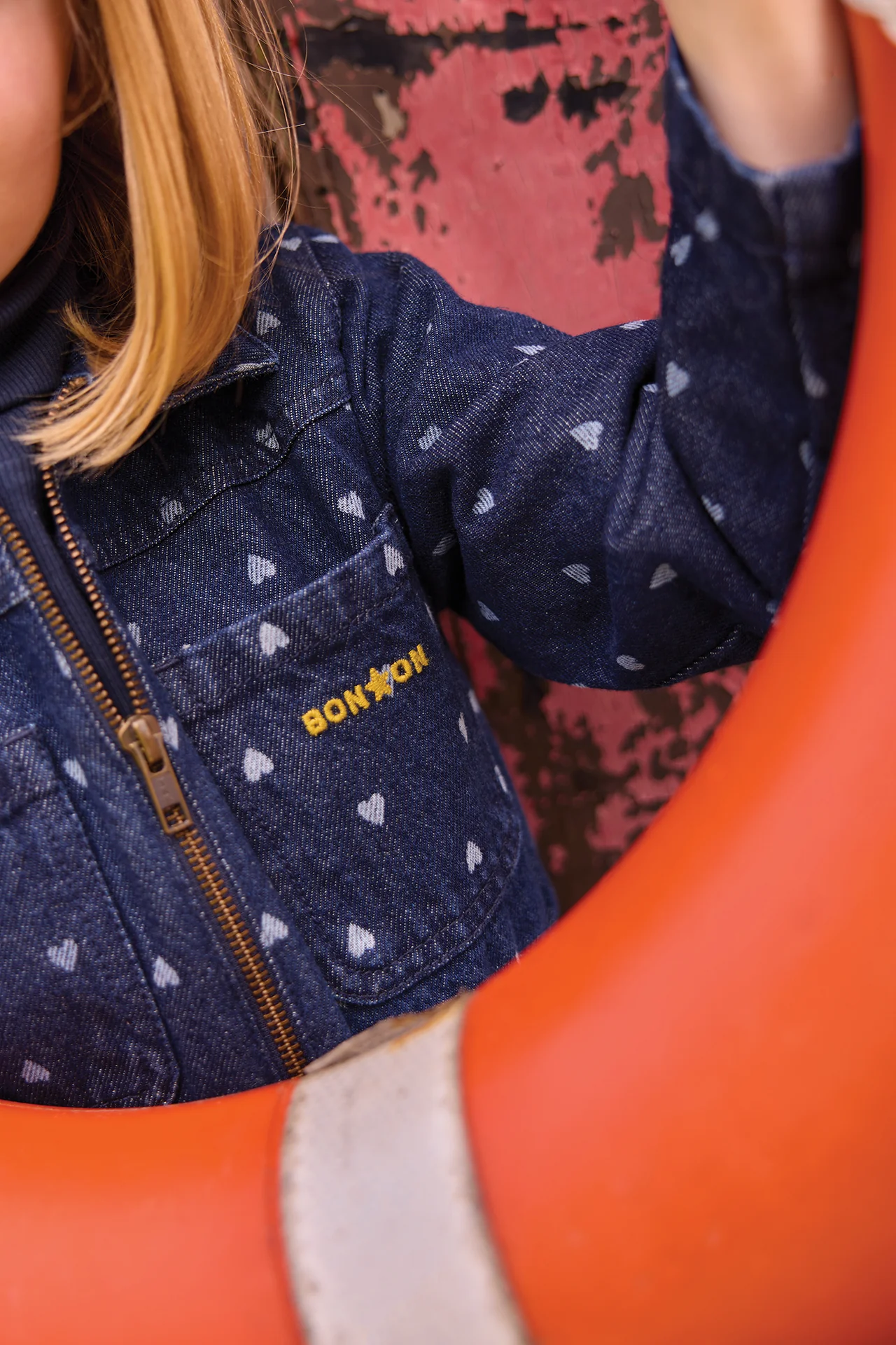 Combinaison - Pompom Denim Cœur Coton - Image 3